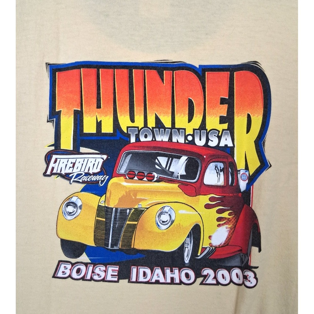 VTG Anvil Womens Shirt M Yellow Firebird Raceway Thunder Boise Idaho 2003 Y2K